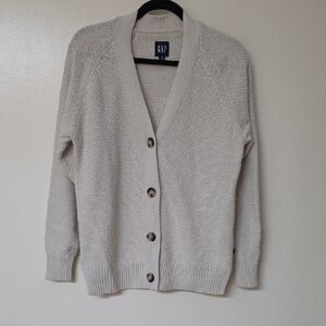 GAP Cream Textured Button-Front Cardigan